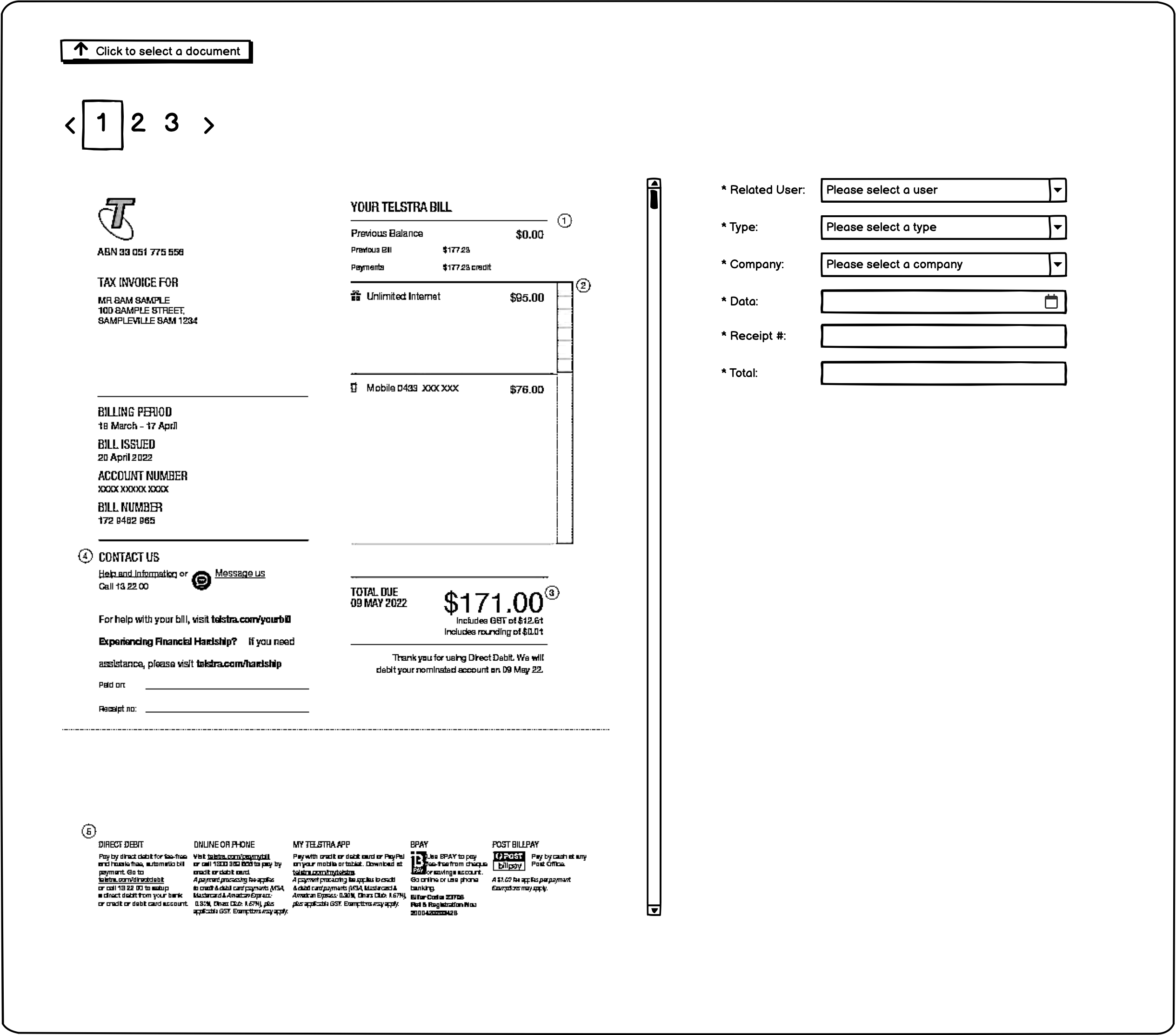 low fidelity wireframe for create document 2