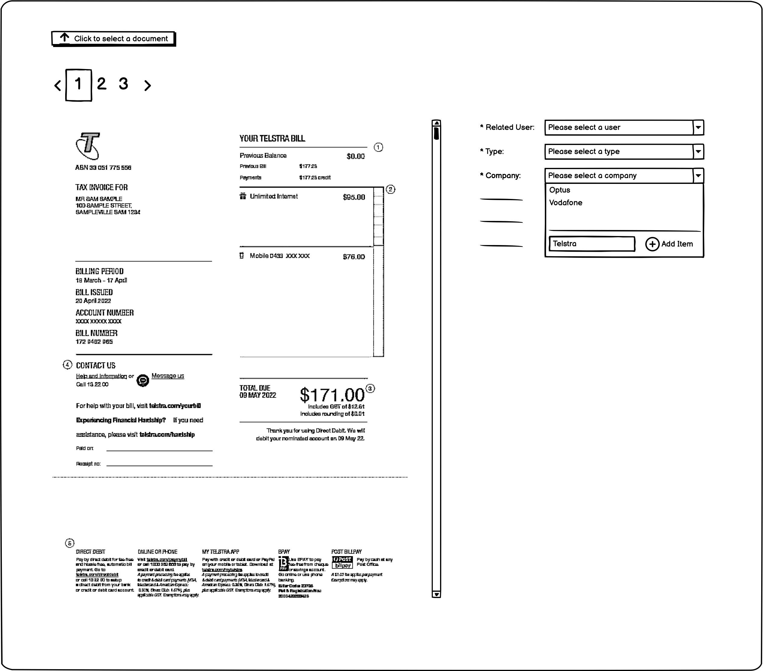 low fidelity wireframe for create document 3